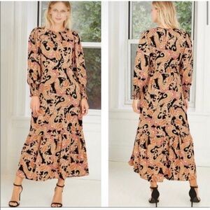 Who What Wear Black and Orange Ruffled Tiered Dress Sz S